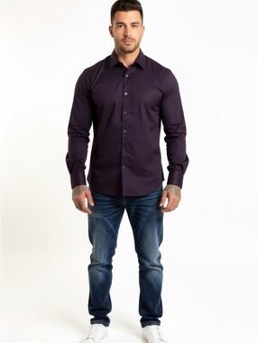 Blu by POLIFRONI men non iron purple dress button down shirt size 18